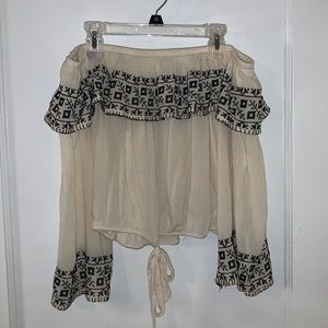 Off the shoulder cropped bell quarter sleeved top